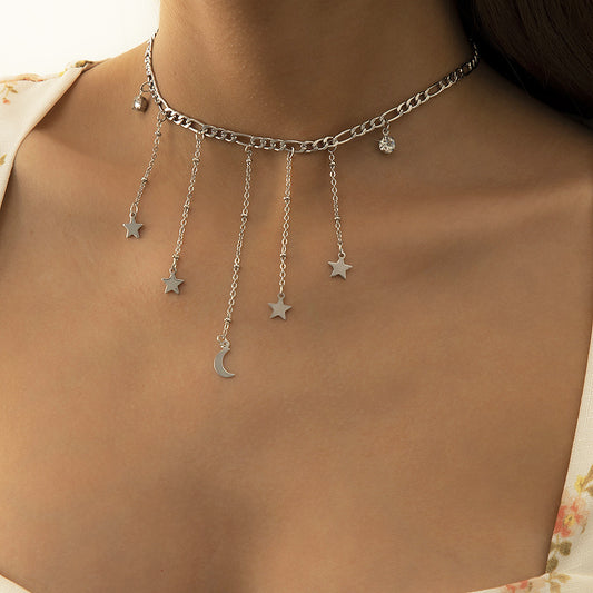 Long fringed star rhinestone necklace