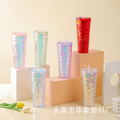 Double-layer plastic multi-color rhombus 710ml water cup