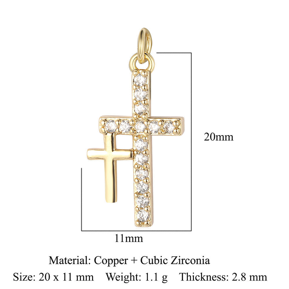 Cross Star Moon Copper Zircon Pendant