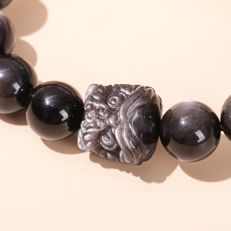 Natural silver obsidian lion bracelet obsidian