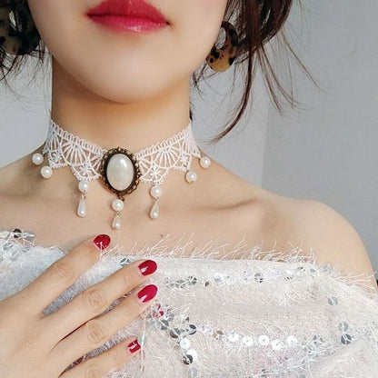 Multi-layer crystal lace necklace choker clavicle chain