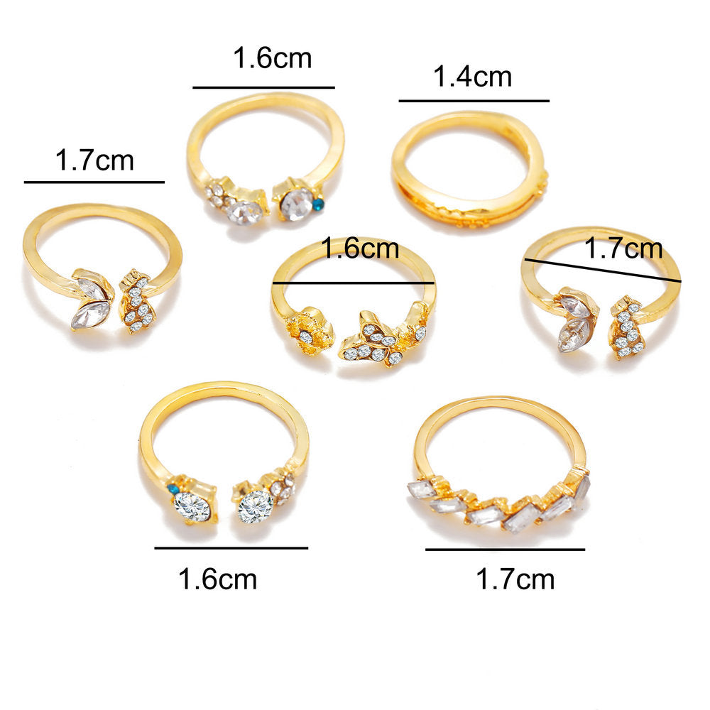 Butterfly and Flower 7-piece Crystal Ring Set