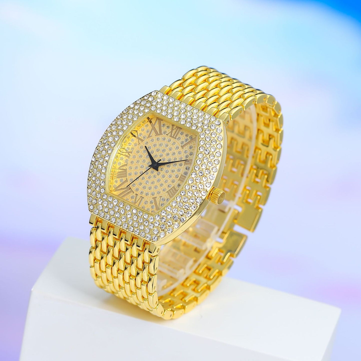 Steel Belt Diamond Barrel Ladies Watch