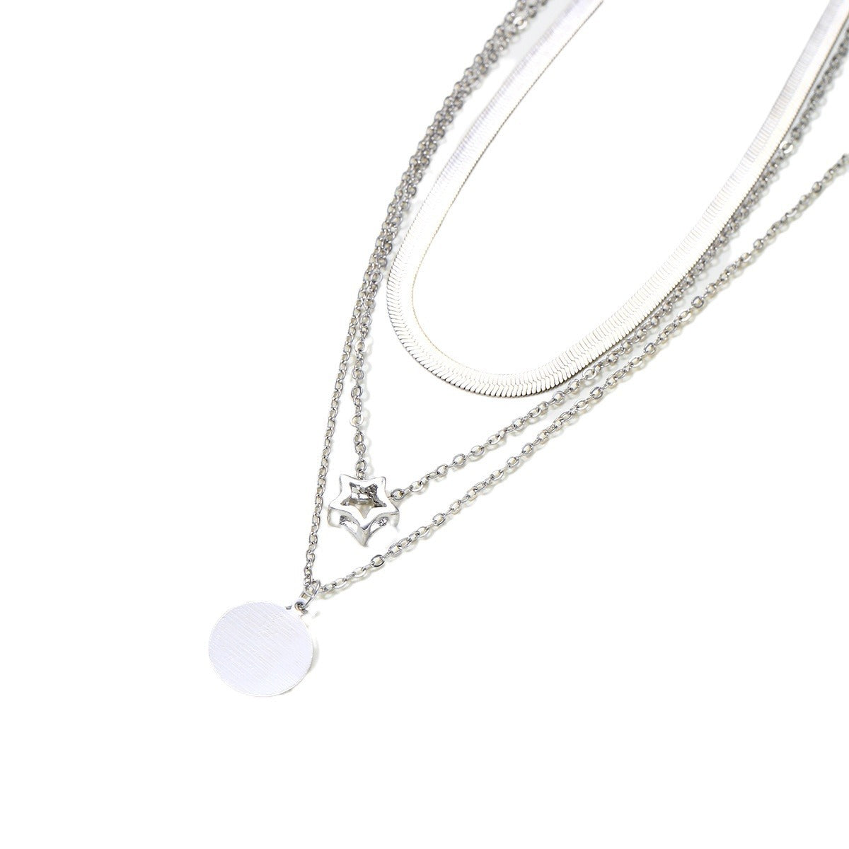 Three-layer necklace star round pendant