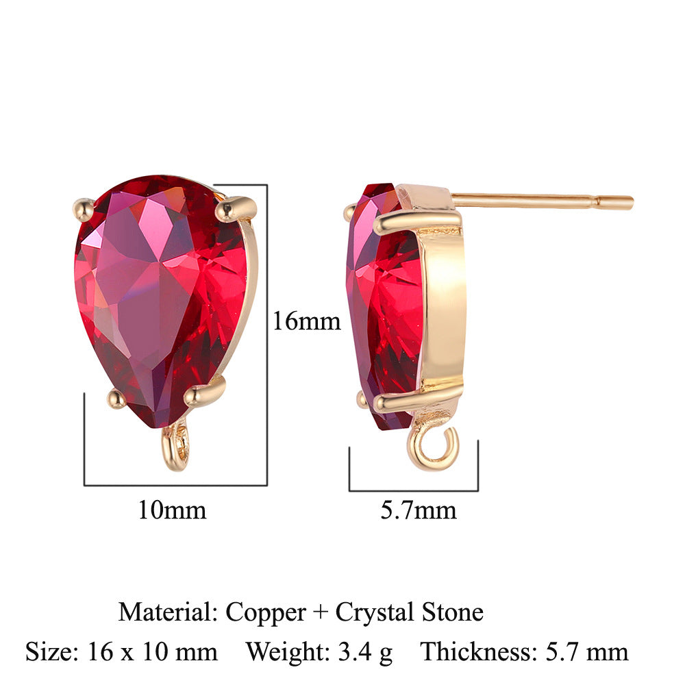 10 pcs/pack, drop-shaped brass crystal glass stud earrings.