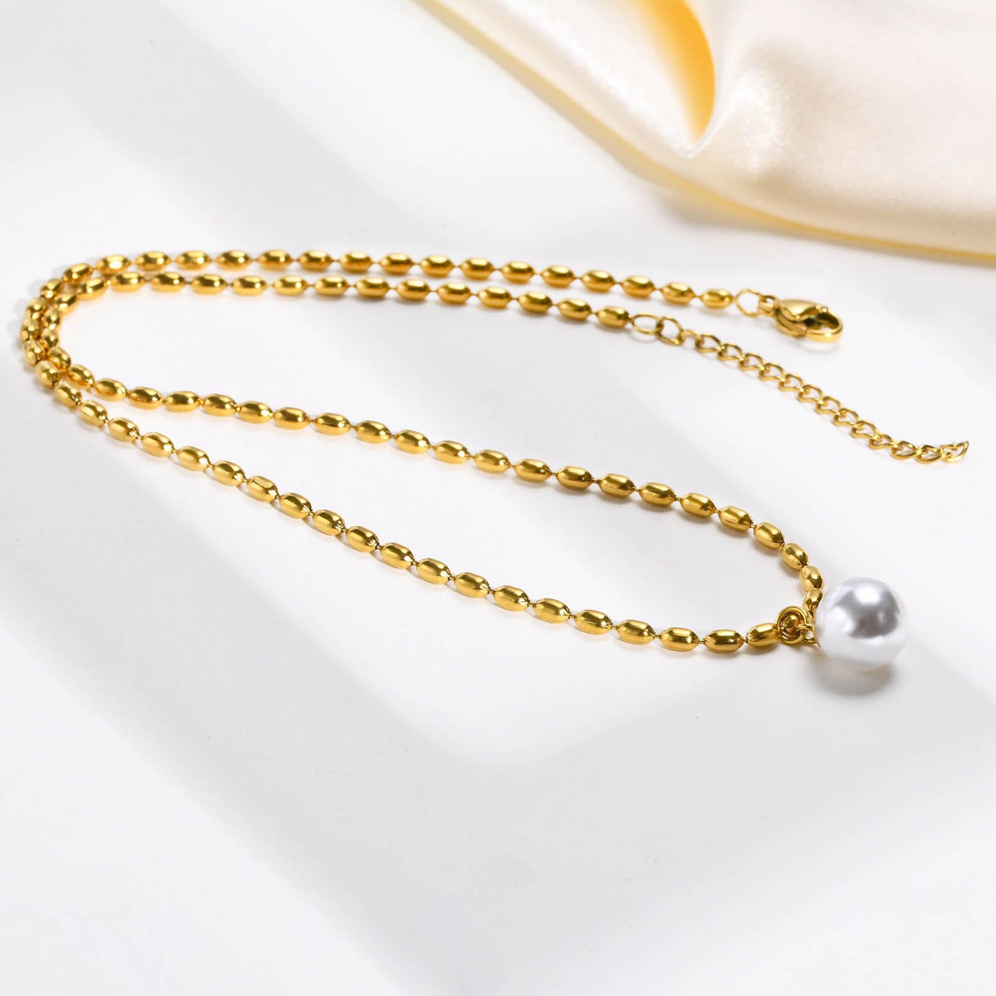 18K Gold Rice Pearl Necklace