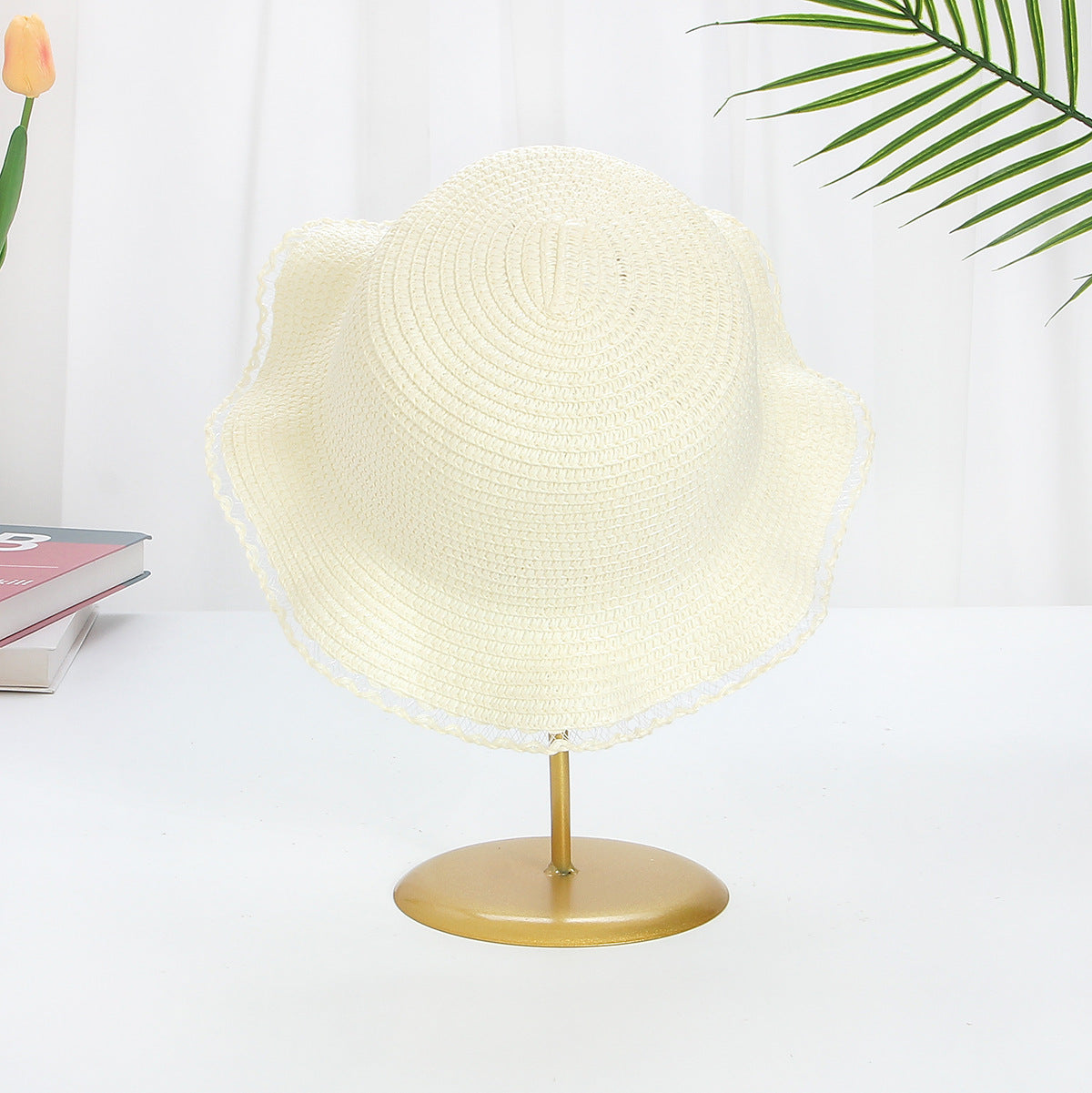 Sombrero para el sol con ondas para niños, de ala ancha, de verano, a la moda 