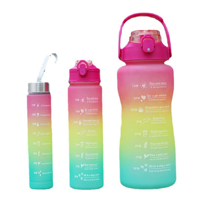 Large Capacity Straw Water Bottle, Frosted Plastic, Three-Piece Set