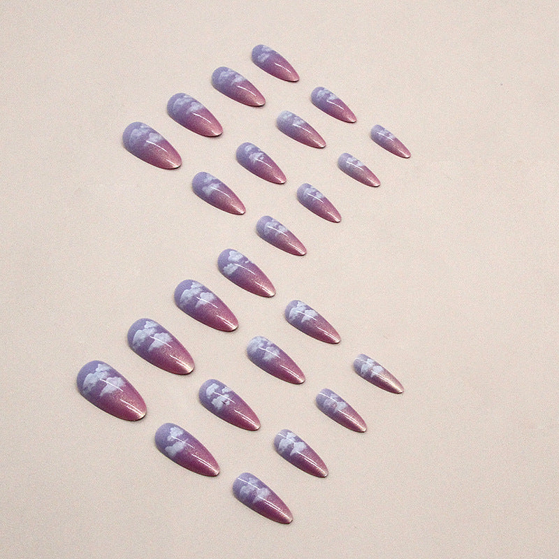 Dreamy Gradient Cloud Almond Fake Nails