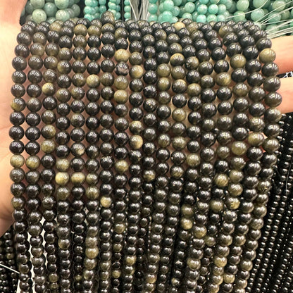 Natural stone gold obsidian loose beads DIY jewelry accessories