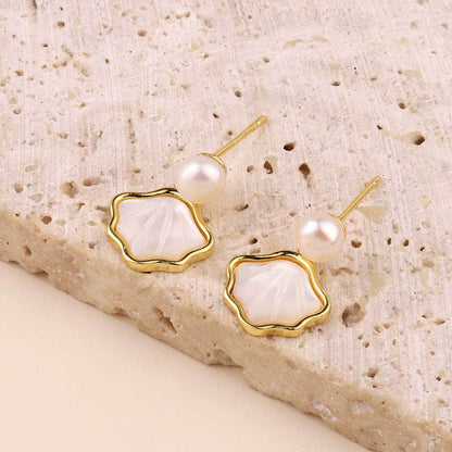 Natural Pearl Stud Earrings Clover Shell Butterfly