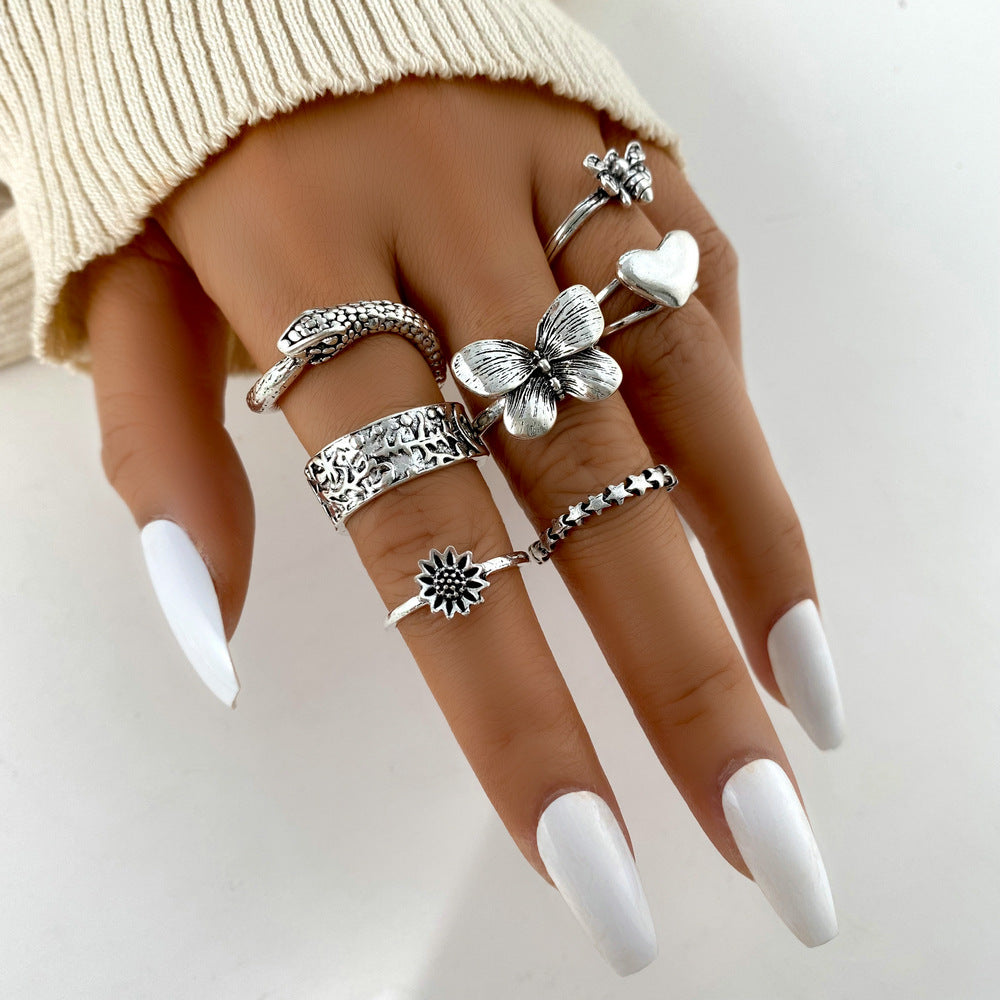 Butterfly ring set combination ring 7 piece set