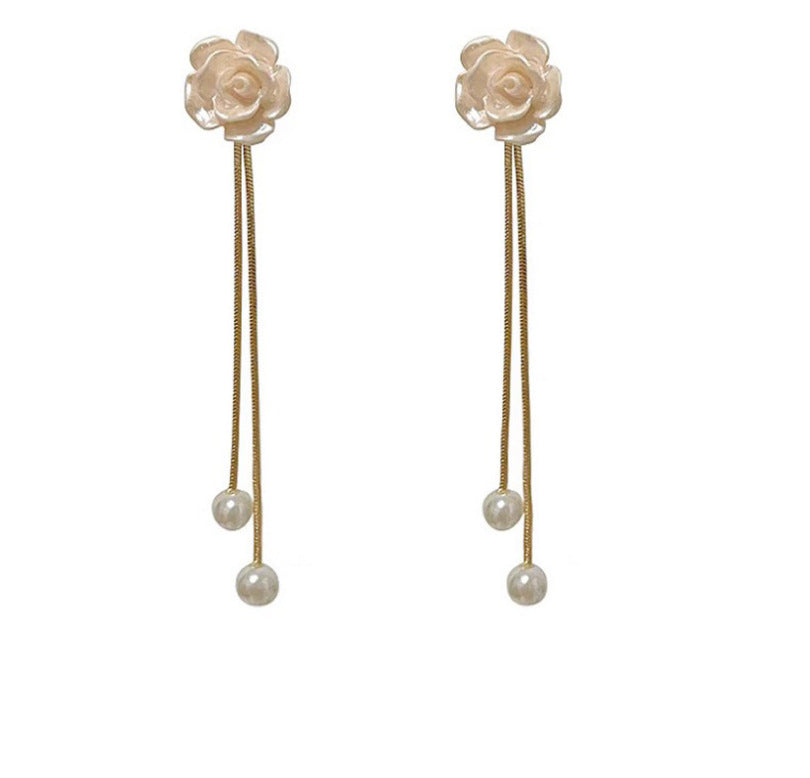 White Camellia Tassel Earrings