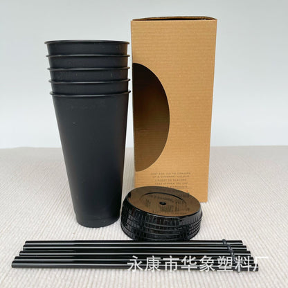 710Ml black straw cup