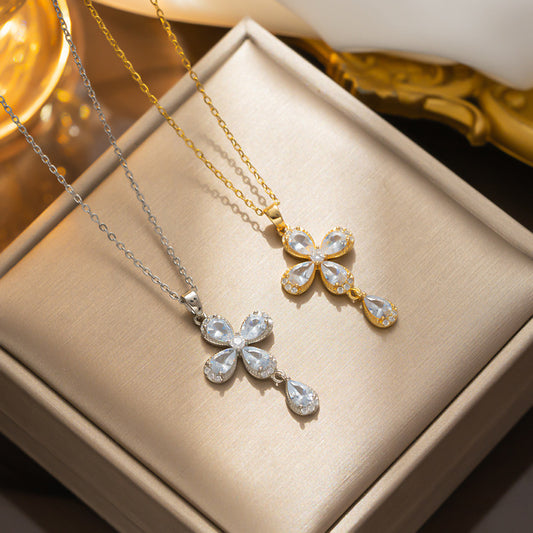 Four-Leaf Clover Necklace with Crown Pendant - Celebrity Style