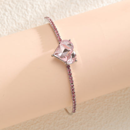 Pink diamond heart zircon bracelet