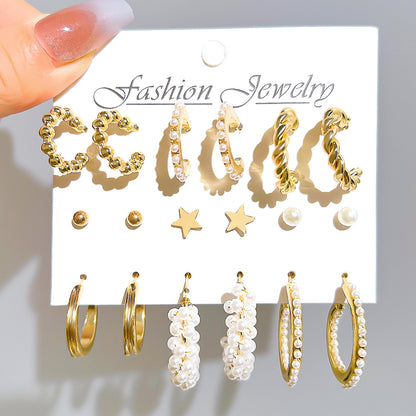 Star Moon 8-shaped earring set 6 pieces