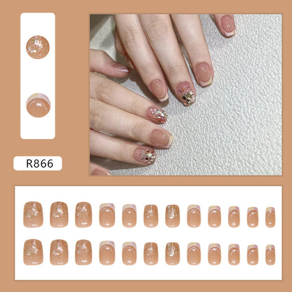 Wearable Fine Glitter Short Square French Nail Stickers 24 Pieces