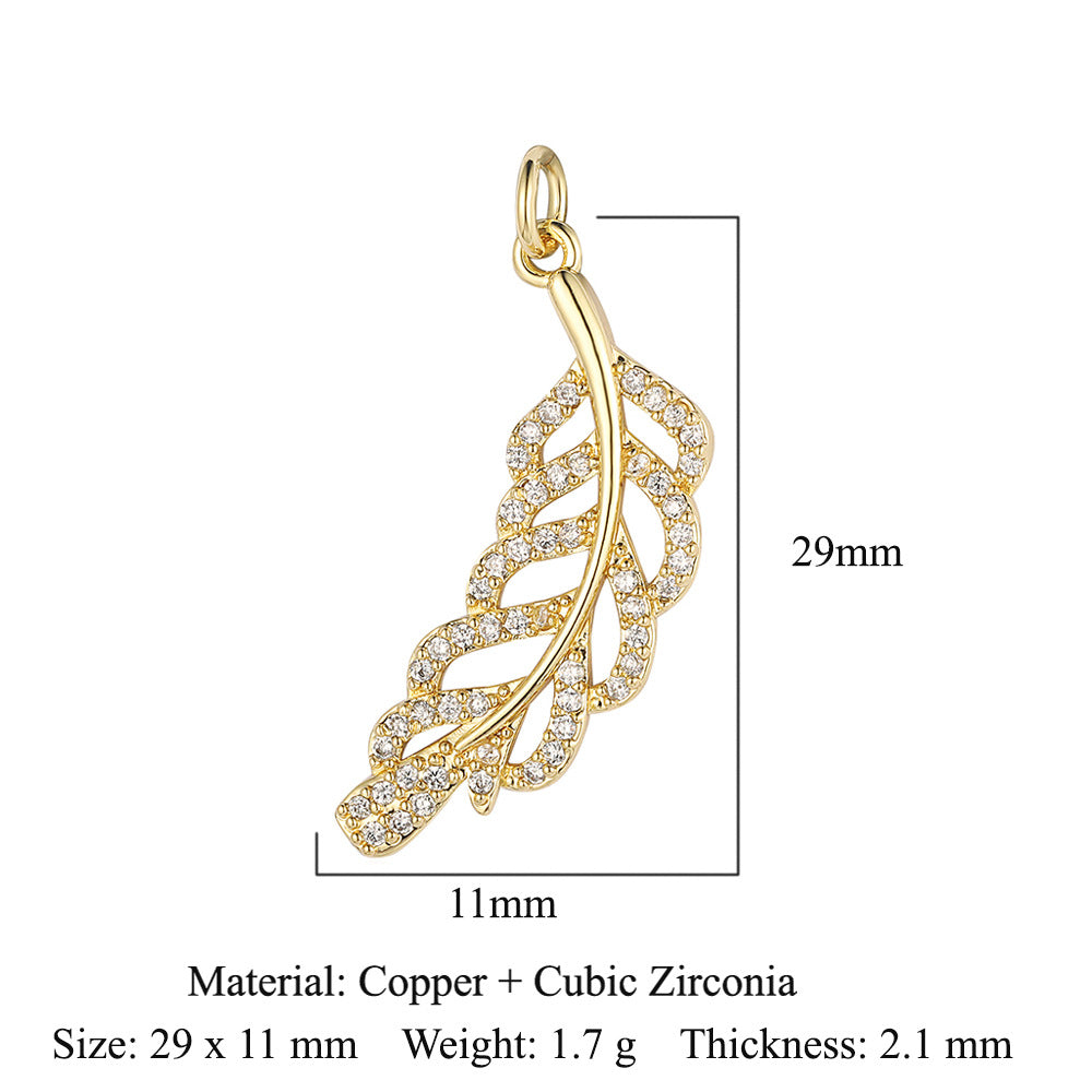 Feather dripping oil crown love copper zircon pendant