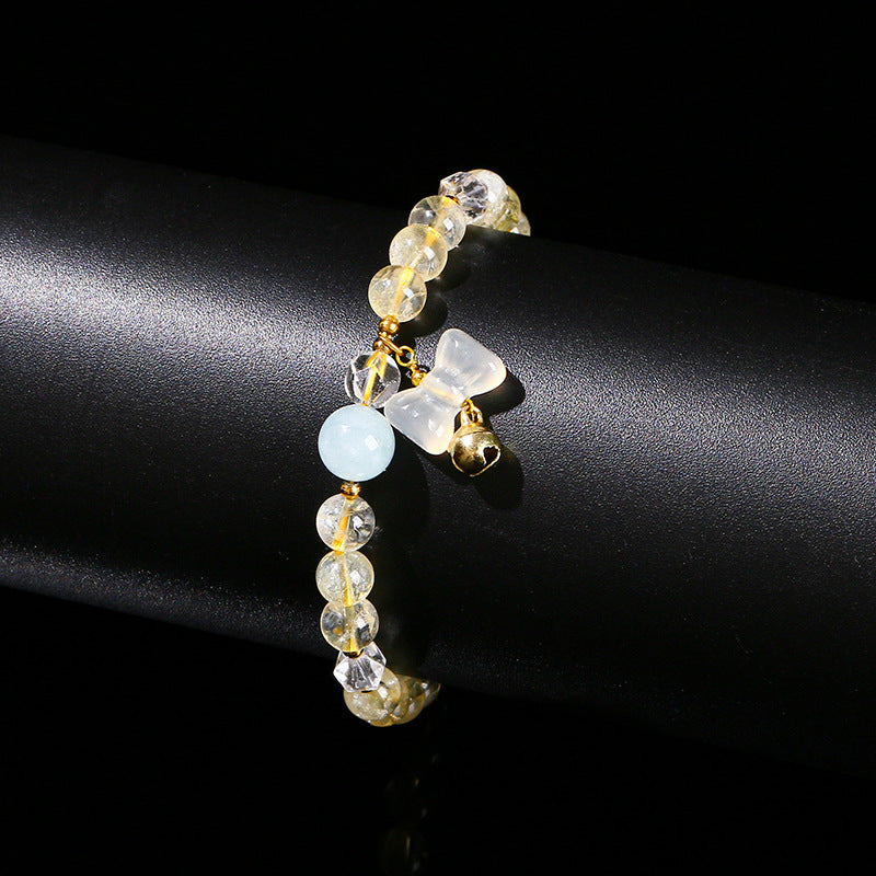 Natural citrine round bead bracelet agate bow.