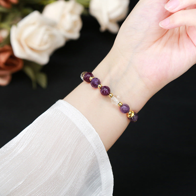 Natural amethyst purple chalcedony white crystal mixed bracelet