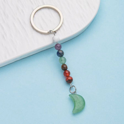 Colorful natural crystal agate moon pendant stainless steel keychain