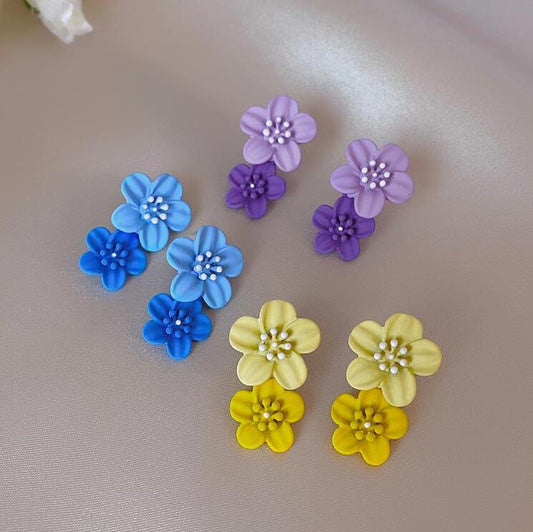 925 Silver Needle Two-Color Flower Earrings