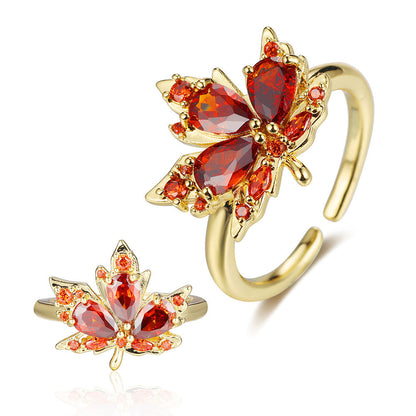 Anillo de cobre y circonita con forma de flor de corazón de melocotón de lujo ligero 