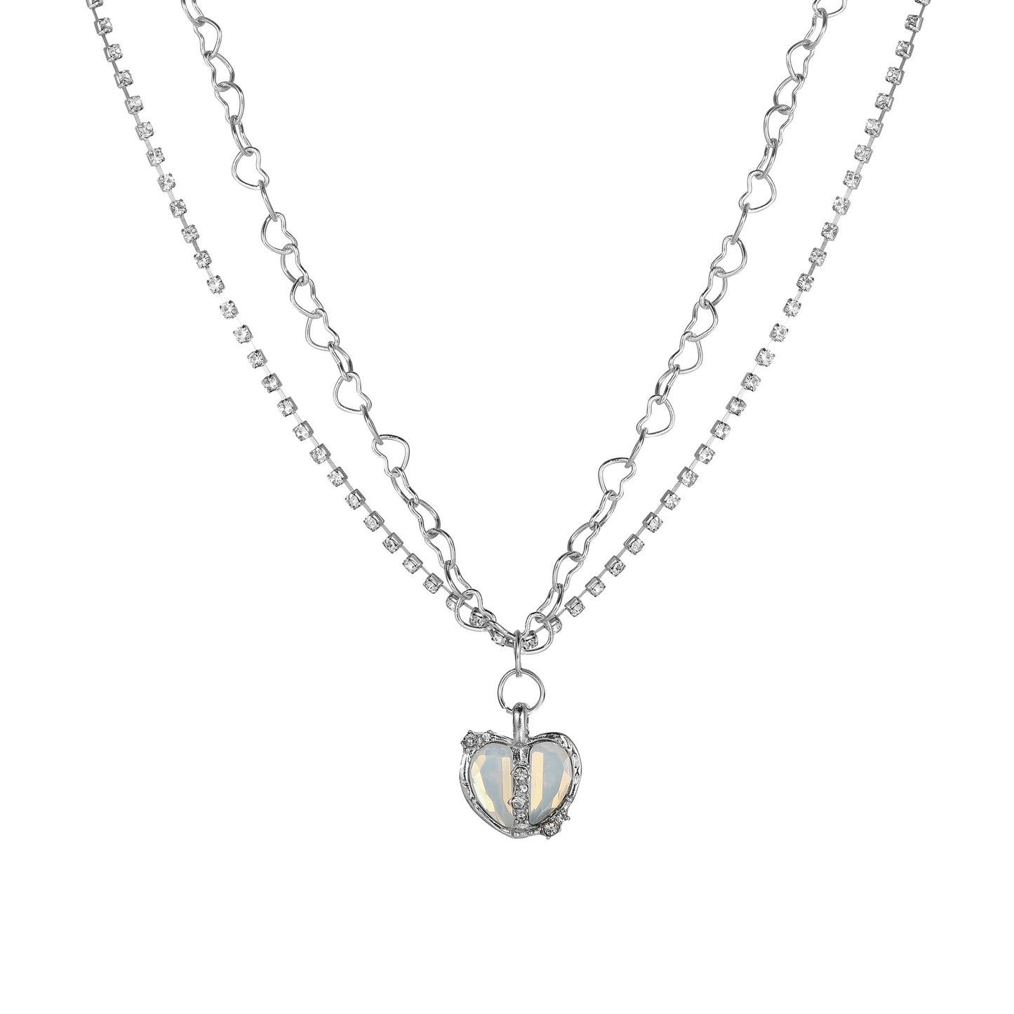 Heart multi-layer diamond necklace