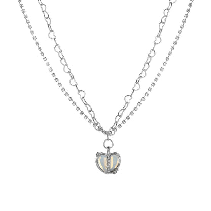 Heart multi-layer diamond necklace