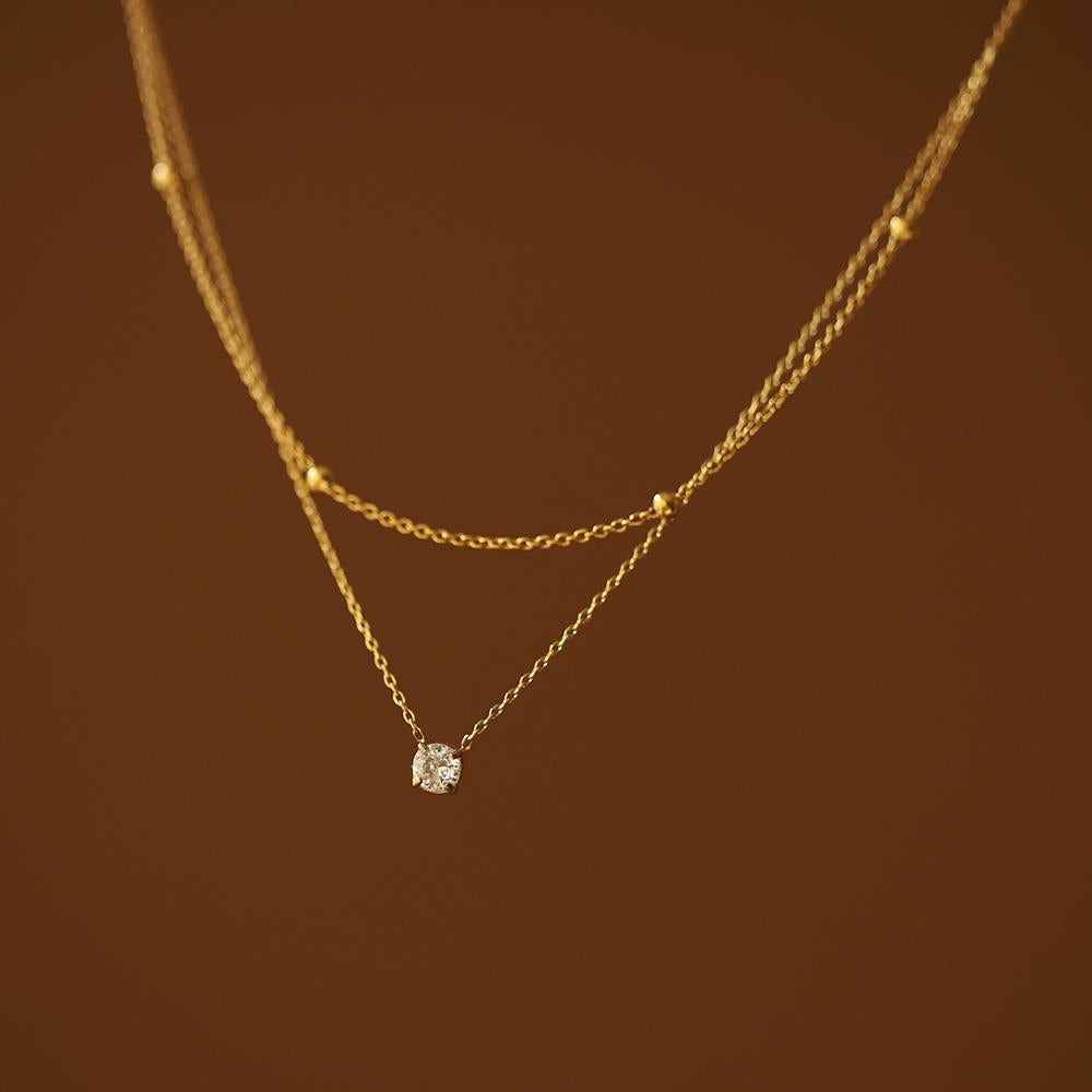 Single diamond small double layer necklace