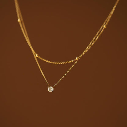 Single diamond small double layer necklace