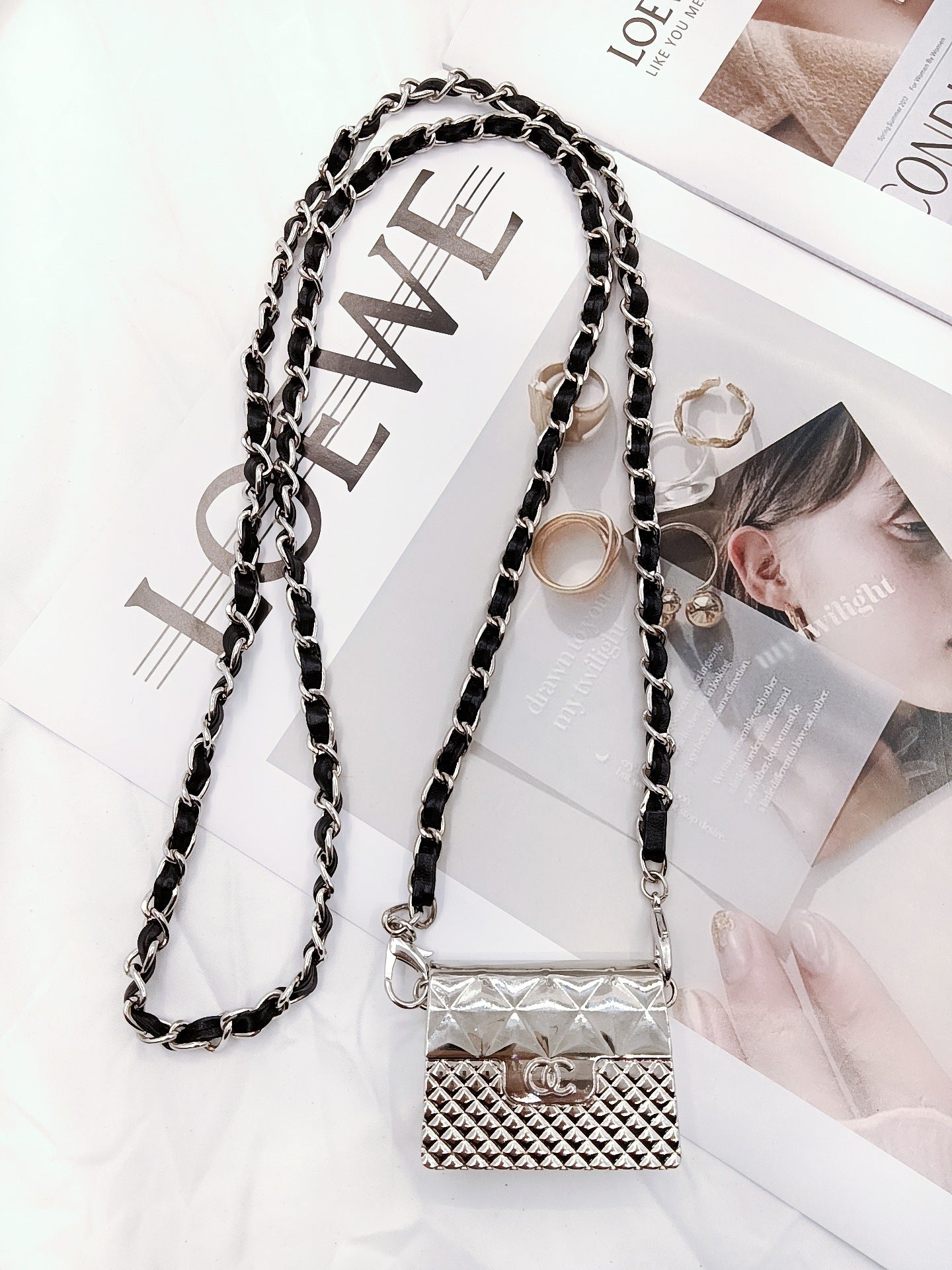 Pearl chain metal box bag women's summer