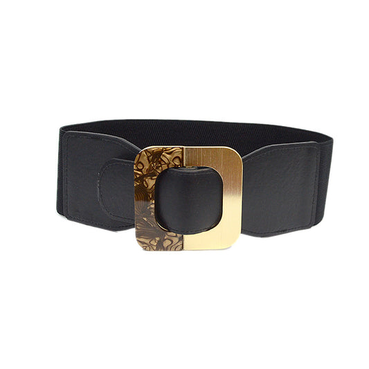 Amber pattern square buckle elastic wide waist seal