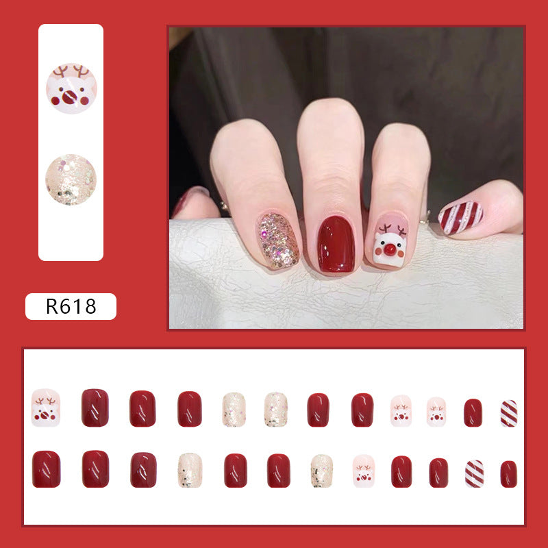 Pomegranate Red Reindeer Christmas Nails