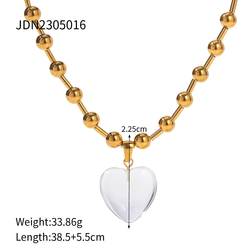 Crystal 18K Gold Heart Bead Necklace