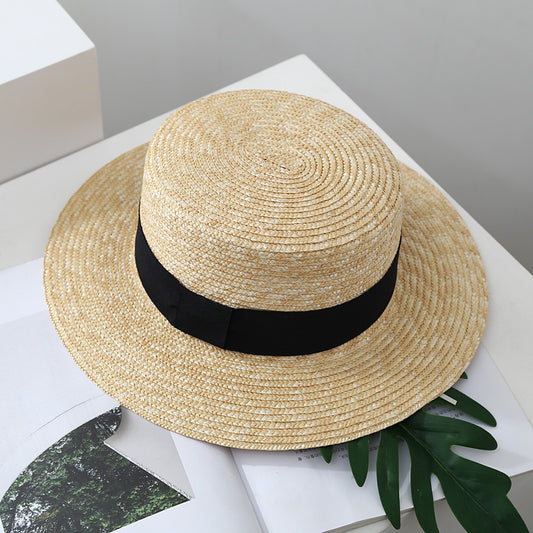 Beach Vacation Women's Sun Hat Stylish British Straw Flat Brim