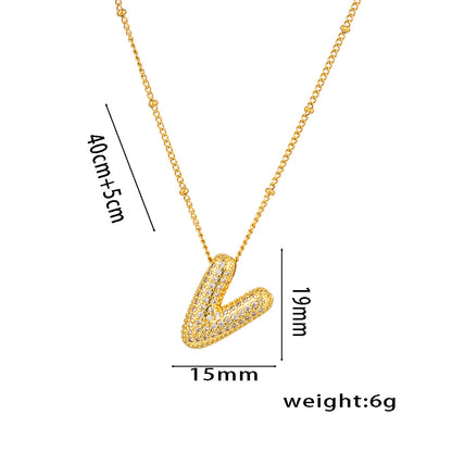 Hip-Hop Ice Sugar Zircon Quartz Letter Pendant American INS Fashion Necklace