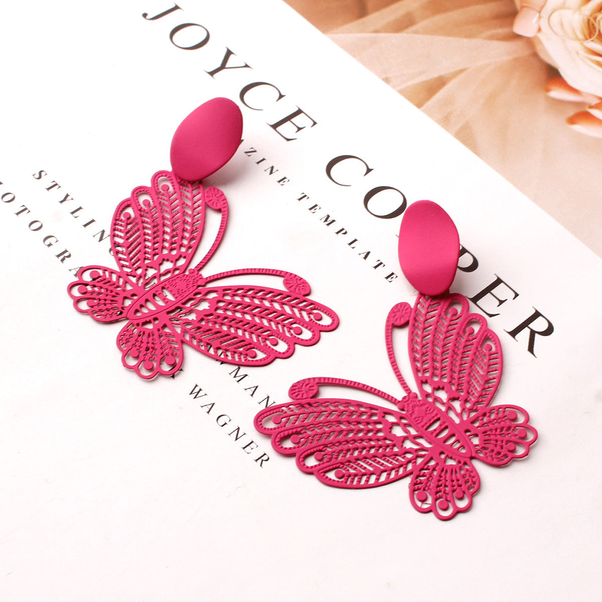 Hollow metal spray paint butterfly earrings