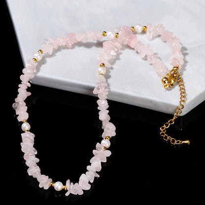 Natural powder crystal gravel baroque pearl necklace