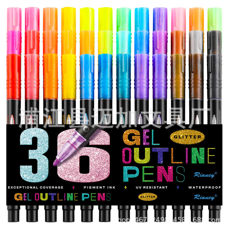 Double Line Contour Pen Metal 36 Color Set Marker Pen