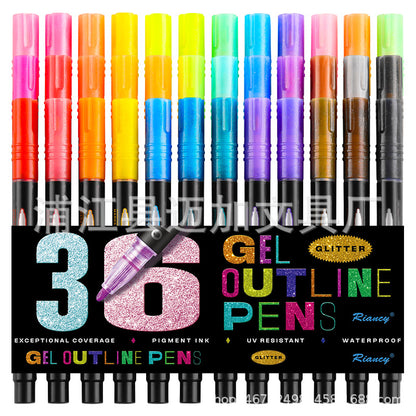 Double Line Contour Pen Metal 36 Color Set Marker Pen