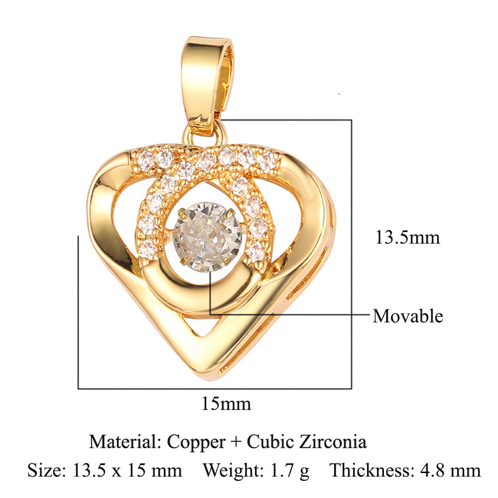 Copper zircon pendant, heart-shaped key, crown wings.