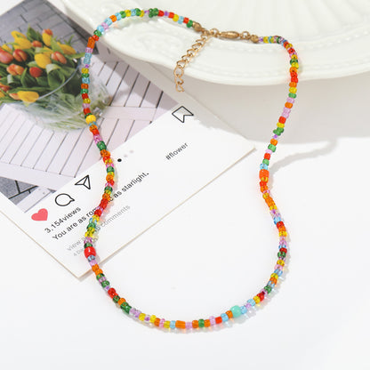 Handmade Beaded Colorful Rice Bead Necklace