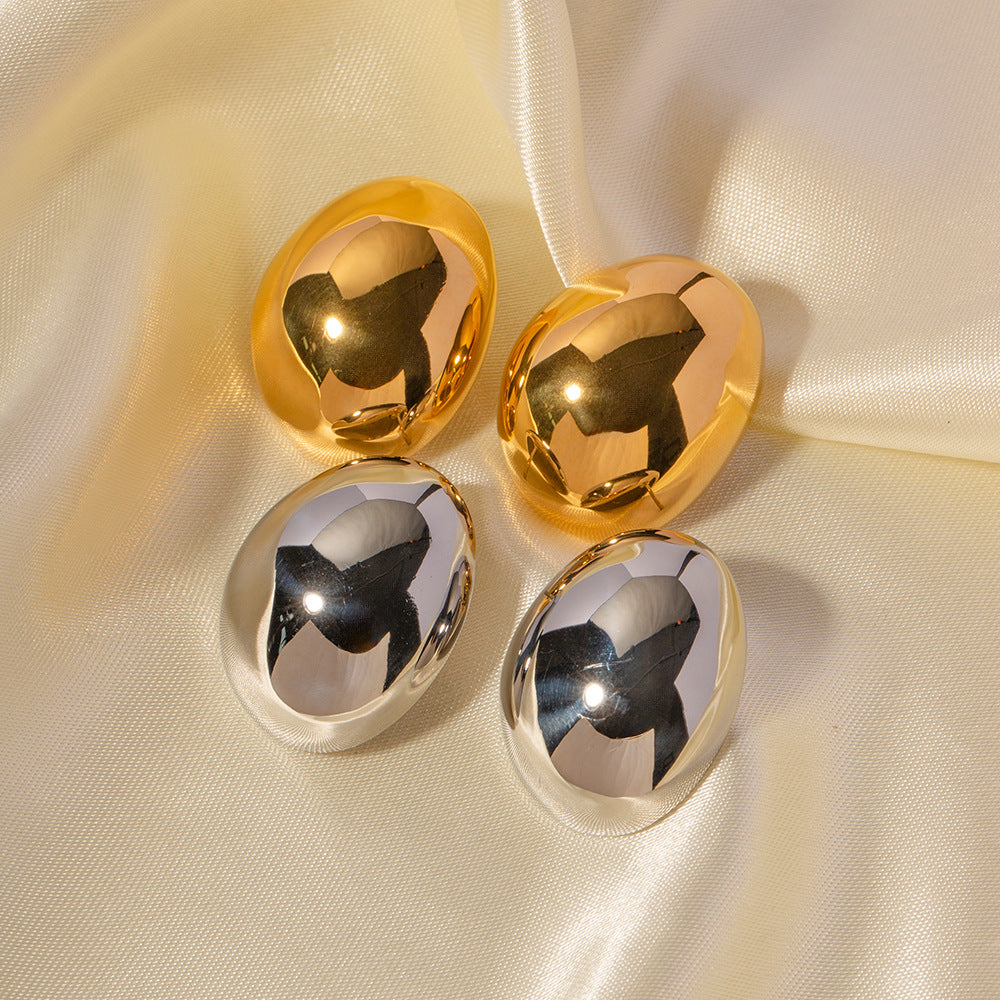 Exaggerated glossy round bean-shaped earrings