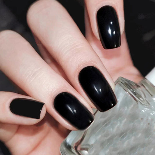 Glossy Black Square Nails