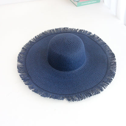 Fringe Hat Wide Brim Export Sun Outdoor Beach Vacation Handwoven