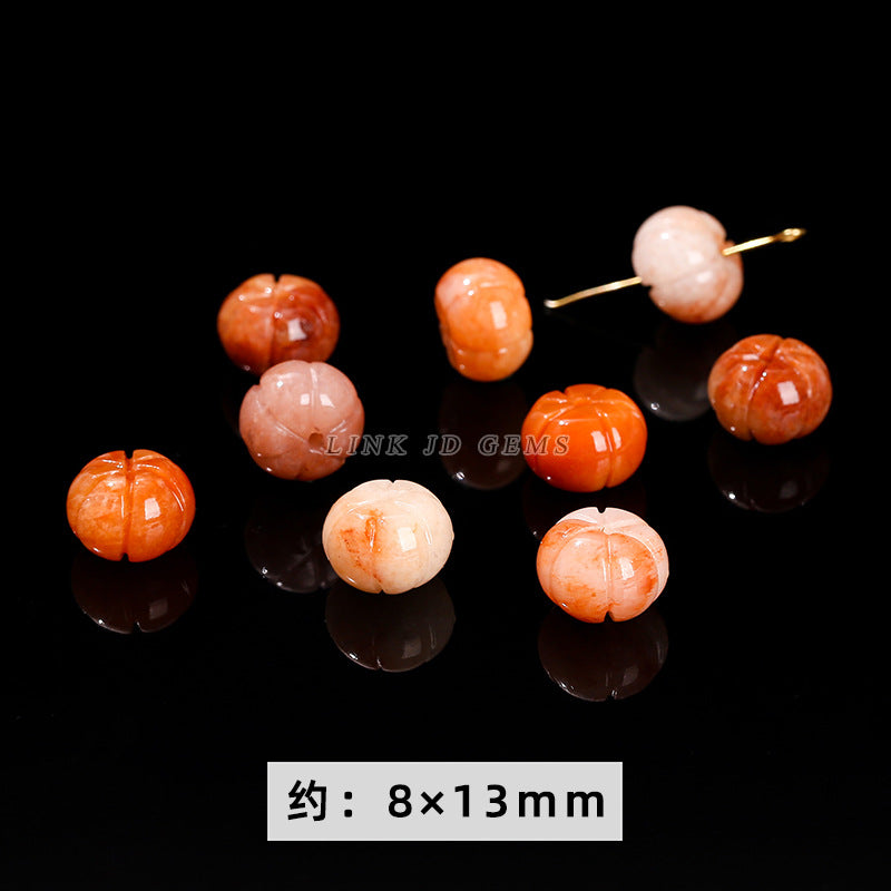 Cuentas sueltas de Linghua de viento de calabaza de jade tallada en jade de seda dorada 