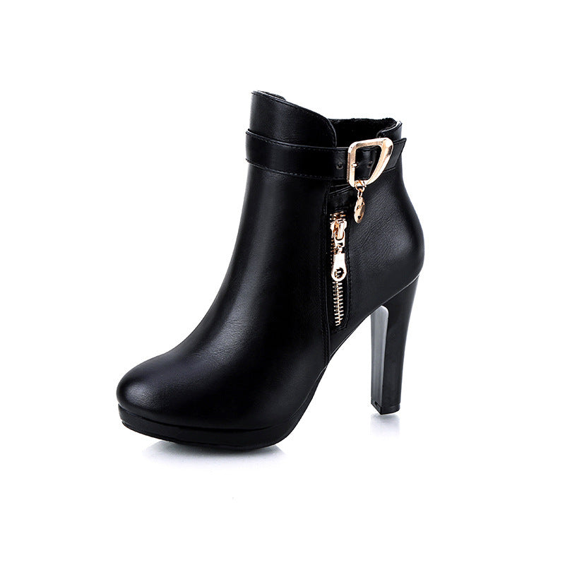 European and American thin heel high heel short boots black