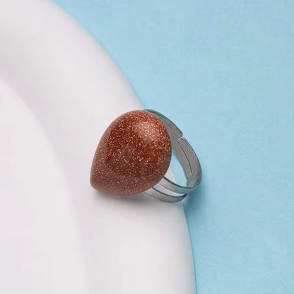 Natural Stone Teardrop Shape Agate Ring